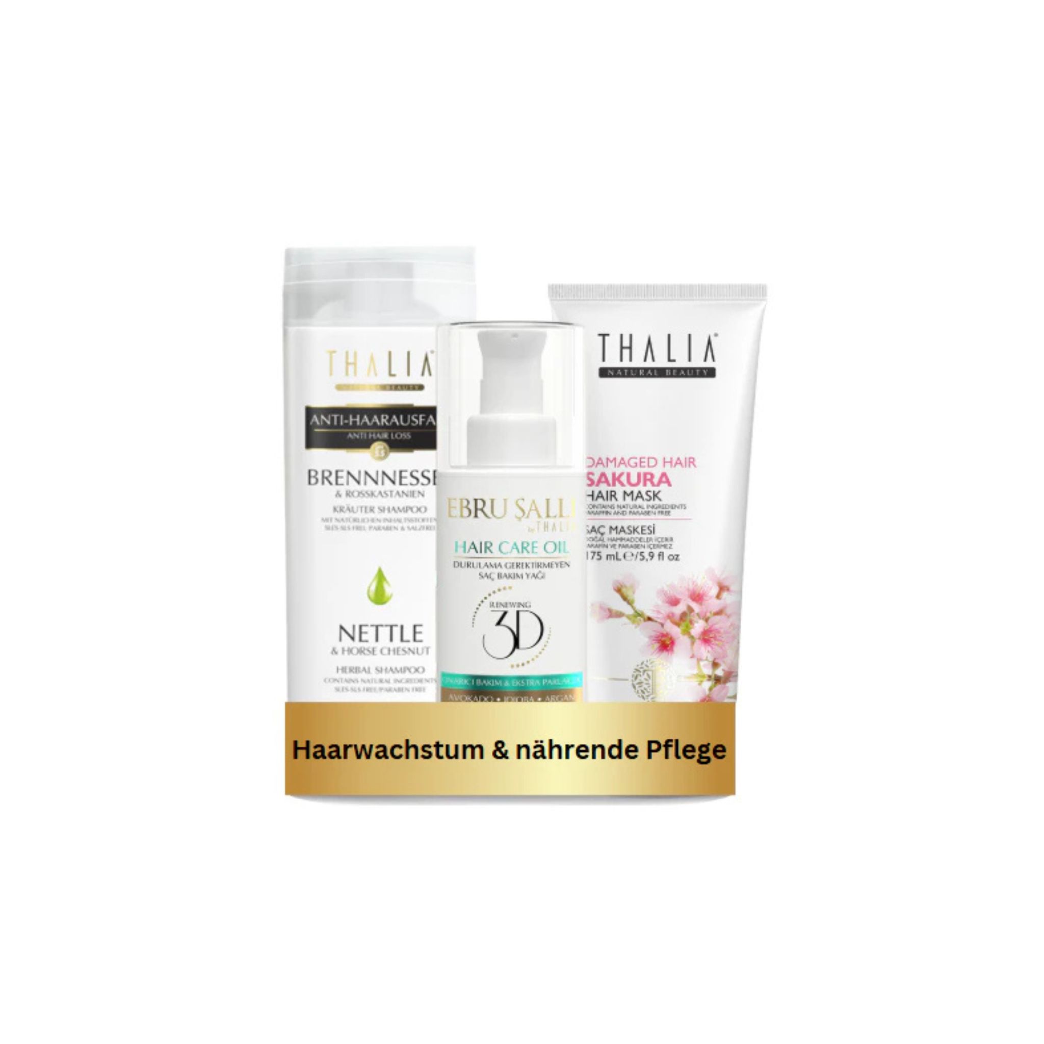 TrioSet Brennnessel Shampoo 300ml + Sakura Haarmaske 175ml + Avocado 3D Volumen Haarpflegeöl 75ml