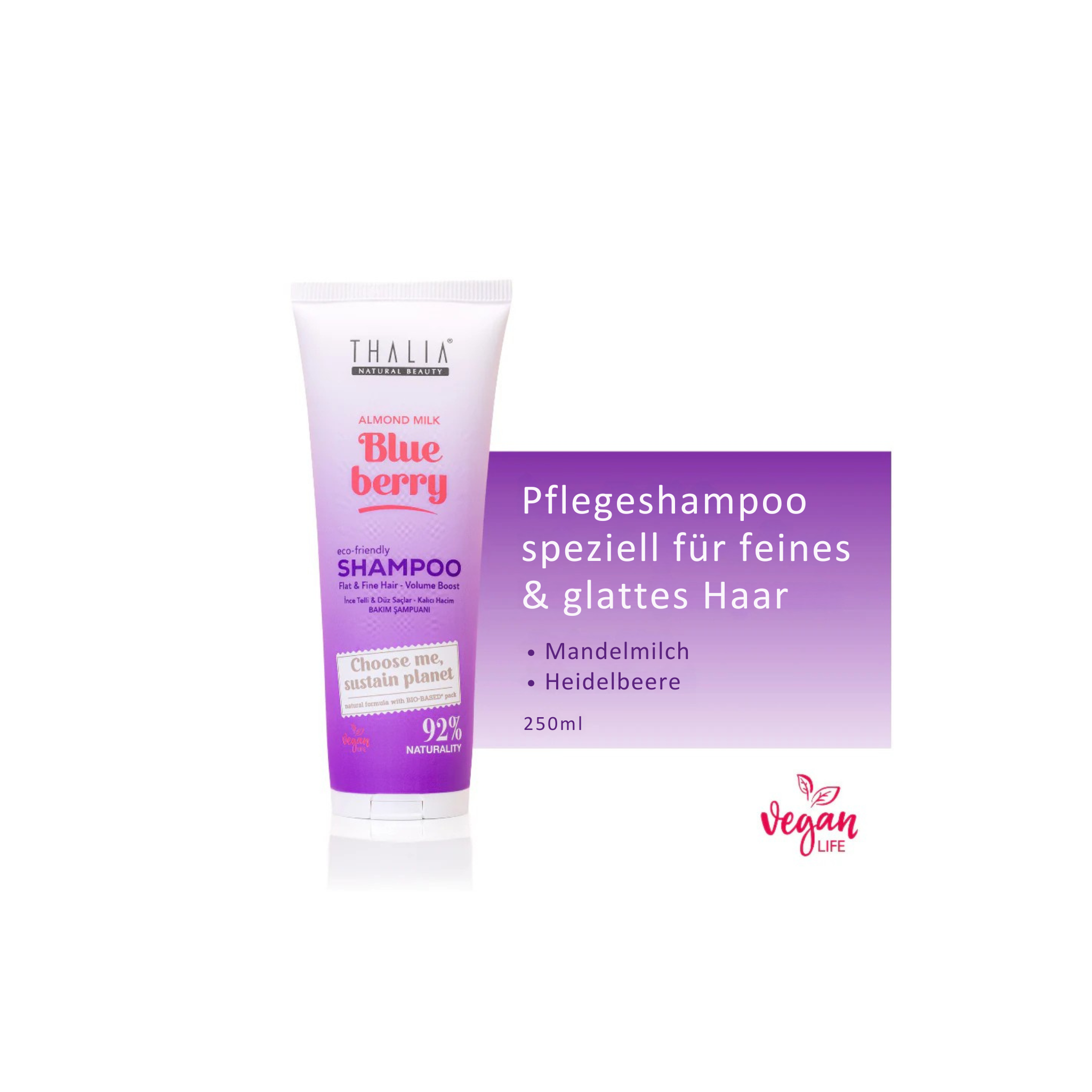 Sugarcane Mandelmilch & Blaubeere-Extrakt Shampoo - für feines & glattes Haar 250ml